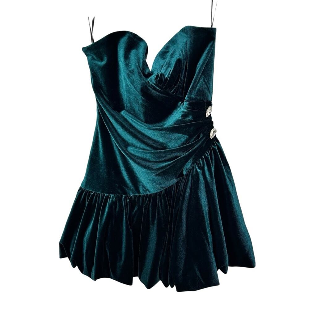 Ever New Bubble Hem Mini Velvet Emerald Dress Heart Diamanté Sz 8 Petite Party - Picture 4 of 12